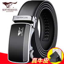 Seven Wolves Leather Belt Men Genuine Leather Han Version Automatic Buckle Belt Business Buckle Pure Cow Leather Mens Pants With Youth Tide Widening