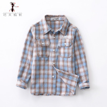 Boy shirt pure cotton 2021 new spring fit children plaid shirt long sleeves CUHK Tong Han version blouses 3976
