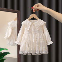 Girls' dress spring and autumn dress 2023 new baby and young child baby air princess dress long lace screen dress