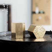 Holy mountain pure copper cover pot cover hold tea ceremony accessories tea set accessories all copper hand hexagonal forging