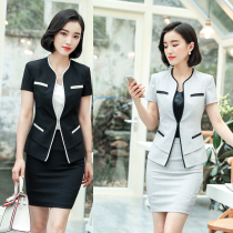  Summer professional wear womens suit fashion slim-fitting formal wear thin black short-sleeved overalls hotel manager tooling