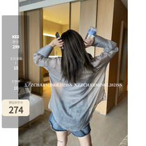 Xzz charmingl true silk satin face two sets of snowspun sunscreen shirt female summer thin design sensation blouse