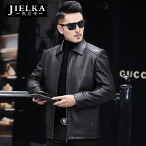 Genuine leather leather jacket for mens leather jacket turd collar short business casual dad clothing autumnines Hainen deer leather tattoo male coat