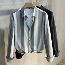 Mercerized anti-wrinkle long sleeve shirt 2021 spring and autumn stripes business leisure work Korean youth non-iron shirt