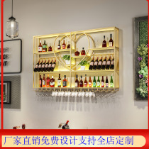 Industrial wind bar bar wine cabinet wall hanging restaurant rack creative wall wine display rack luminous wine rack
