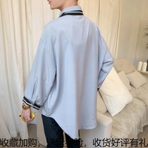 Autumn hipster ins tie shirt mens casual foreign style long sleeve shirt Korean trend loose coat