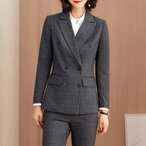 Gray plaid professional suit women suit 2021 autumn new ladies business leisure tooling interview formal OL