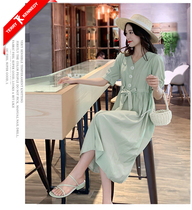 Maternity dress summer 2021 trendy mom summer out loose fashion long long dress avocado green lace-up dress
