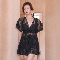 Large size large chest swimsuit Female sense split skirt bikini blouse three-piece set of 200 pounds of cups can be coded DE