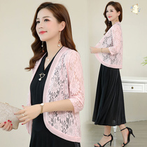 Shoulder summer thin leather shoulder lace cardigan shawl large size womens coat seven-point sleeve outside the shoulder spring and summer
