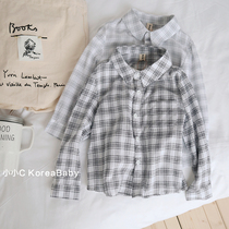Korean baby childrens cotton plaid shirt 2021 autumn new men and womens childrens baby long-sleeved top shirt