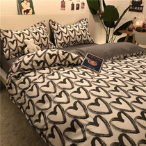 ins black and white loving bed four pieces of water washed cotton 1 5m quilt cover bed linen 1 8 m three sets Nordic minimis