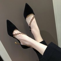 Fashion hollow high-heeled sandals womens summer new wild 2021 spring girl small fresh black sexy single shoes