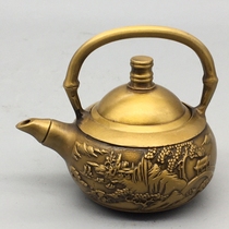 Copper Pot Pure Bronze Old Antique Landscape Teapot Teapot Tearful Kettle Wine Jug Wine Jug Ancient Play Antique Bronze Ware Decorations