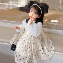 Girl Suit Dress Spring Dress 2022 Children Little Girl Bubble Sleeves T-shirt Braces Skirt Sweet princess Two sets