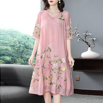 Vintage style dress womens 2020 new summer large size womens loose national style heavy embroidery fat mm long dress