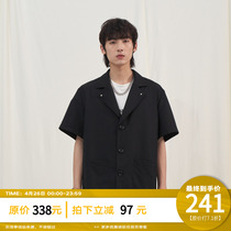 PCLP Rivet Short Sleeve Suit Shirt Country Tide Card Black Casual Summer Half Sleeve Shirt Man