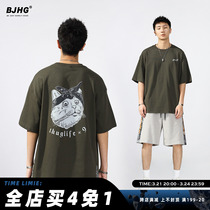 Summer side Waist Fruits Flowers Pattern Short Sleeves T-shirt Male Tide Card Hip Hop Kitty Printed Loose INS 50% Sleeve Blouse