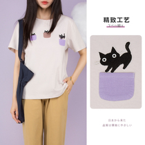 HIKOSEN CARA KARA CAT SPRING SUMMER SHORT-SLEEVED T-SHIRT PINK HALF SLEEVES LOOSELY VERSATILE WOMENS TOP
