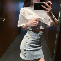 Summer 2020 new net red short sleeve T-shirt French denim skirt van Heben style sexy two-piece women