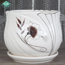 Special outdoor large diameter begonia copper money grass potted shopping mall white flower pot ceramic raspberry Simple European style fashion