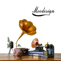 JK Mu space antique record player ornaments retro wrought iron phonograph model props bar home decoration gifts