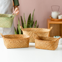 Hand Grass Woven Containing Basket Nordic Living Room Home Tabletop Debris Finishing Basket Fruit Snacks Desk Containing Basket