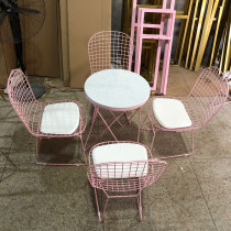ins pink milk tea shop dessert coffee hall casual table and chairs marble small round table little fresh 1DE1-3DE9