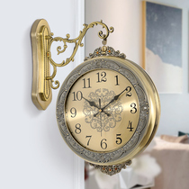 European-style metal double-sided wall clock home wall decoration watch American luxury fashion wall watch atmospheric silent two sides