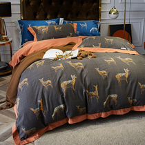 American luxury cotton sanding set animal printing autumn and winter padded warm cotton sheets bedding