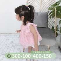 2021 Summer Childrens clothing Girls Shirts Baby Korean Edition Short-sleeved childrens summer clothes Western style Polka dot Chiffon shirt top