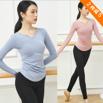 Classical modern dance long-sleeved sleeves refer to blouses with blouses small V-collar body yoga clothes student-based training dance suit women