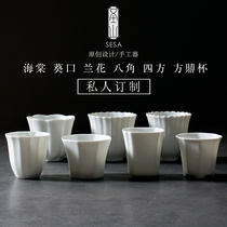 Jingdezhen ceramic kung fu tea cup white porcelain Puer tea cup single Cup Kui mouth octagonal Master Cup many can be customized