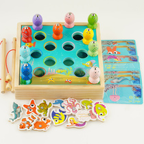 Early education baby puzzle wooden magnetic kitten fishing 2-3-4-6-year-old childrens 3D multi-function toy set