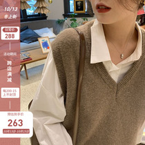 2021 Autumn New knitted sweater vest vest female Korean version of overlay fashion versatile sleeveless waistless waistcoat women