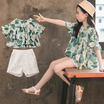 Korean girl summer suit 2021 summer new childrens dress foreign style Net Red Girl child chiffon top