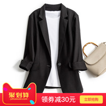 Linen small blazer womens thin summer new British style black three-point sleeve slim slim suit womens top