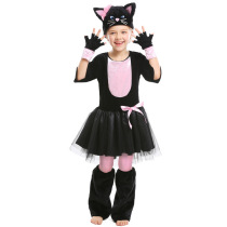 Christmas Childrens performance costume Girls Cute animal Costume Halloween Black Little Cat Pink Black Cat dress