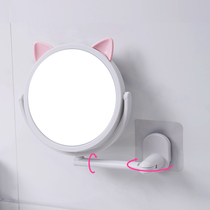 Bathroom makeup mirror wall-mounted folding free hole telescopic hotel bathroom rotating beauty mirror wall-mounted primary school students