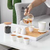 Three-year-old new simple modern tea set set home office white porcelain tea cup Japanese teapot kung fu small tea tray