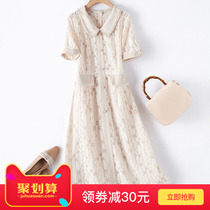 Short-sleeved dress womens 2021 summer new fashion wild openwork lapel loose comfortable thin a-line skirt