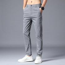 Summer thin pants men Korean trend ankle-length pants Ice Silk Joker Plaid casual pants mens small suit trousers