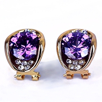 Korean version of the temperament violet crystal delicate anti-allergic earrings OL simple luxury fashion red zircon ear clips without ear holes