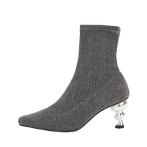 YUUL YIE multi-color fabric fabric women OL wind round heel short tube high heel socks boots ankle boots