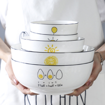 Thai nostalgia household instant noodle bowl Big soup bowl Japanese tableware Ceramic bowl Cartoon creative rice bowl eating bowl 550