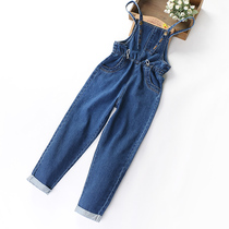 Girls Strap Pants Spring and Autumn 2021 New Fashion Women Children Denim Suspension 12 Children Autumn Pants 14 Years