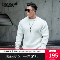 Muscle dog tide brand spring simple pure color loose round collar long-sleeved thick-nitted sweater man