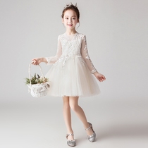 Flower girl dress Girl dress Child wedding dress Childrens skirt Spring and summer Princess puff yarn dress performance suit