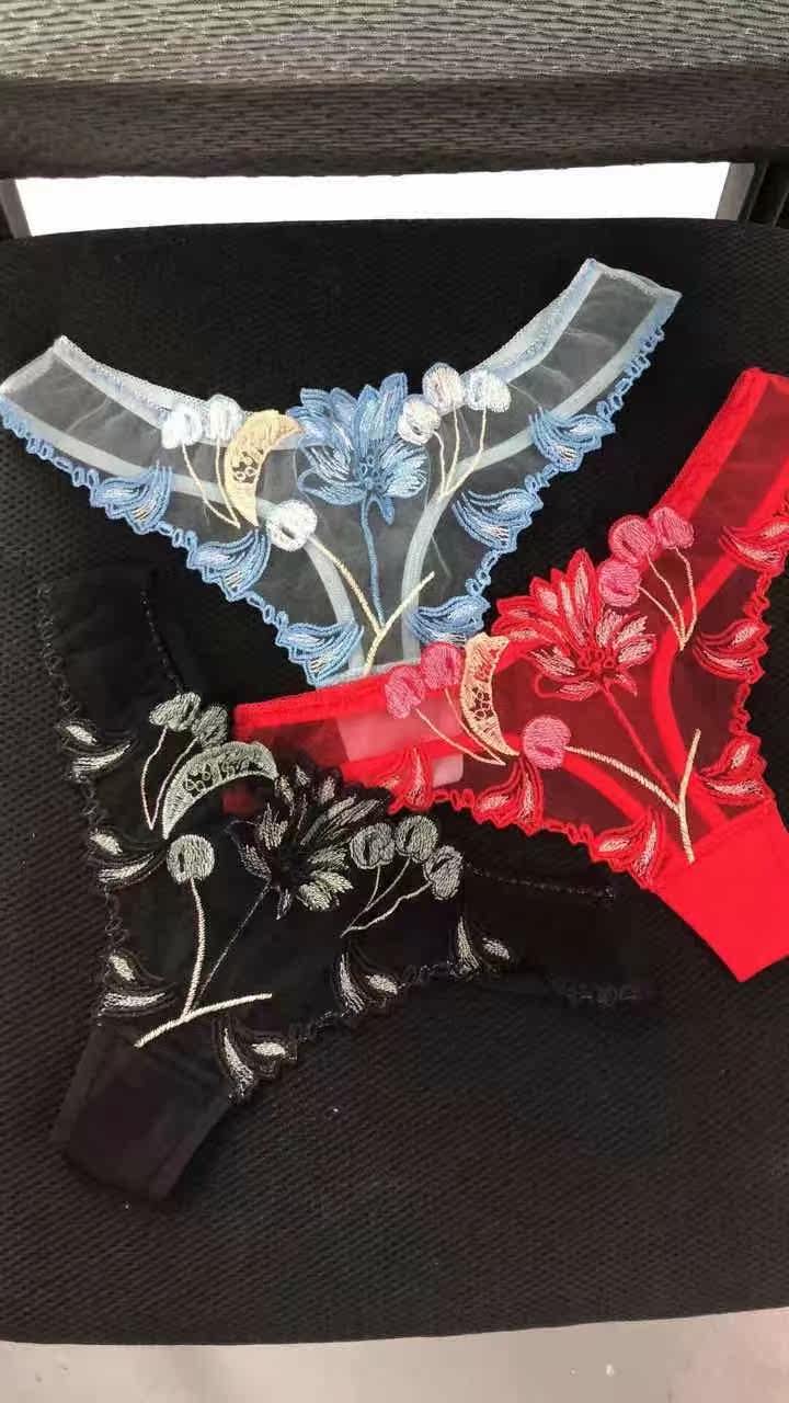 网纱透明刺绣性感女式内裤诱惑情趣女士丁字裤女无痕 - 买家秀图片
