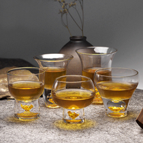 Crystal glass gold leaf tea cup tasting cup transparent thickened heat resistant glass Tibetan gold main peoples cup single cup merit tea furniture